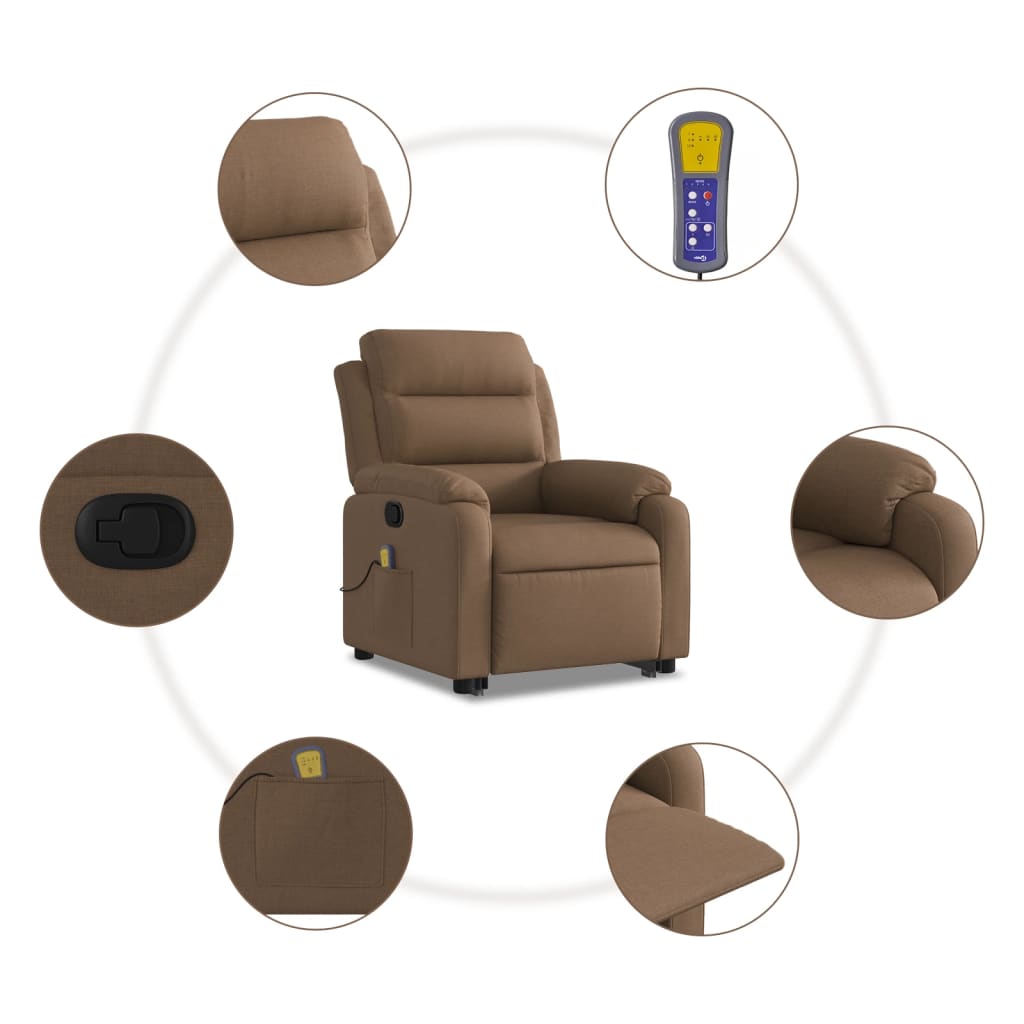 Massage chair with stand-up aid brown fabric