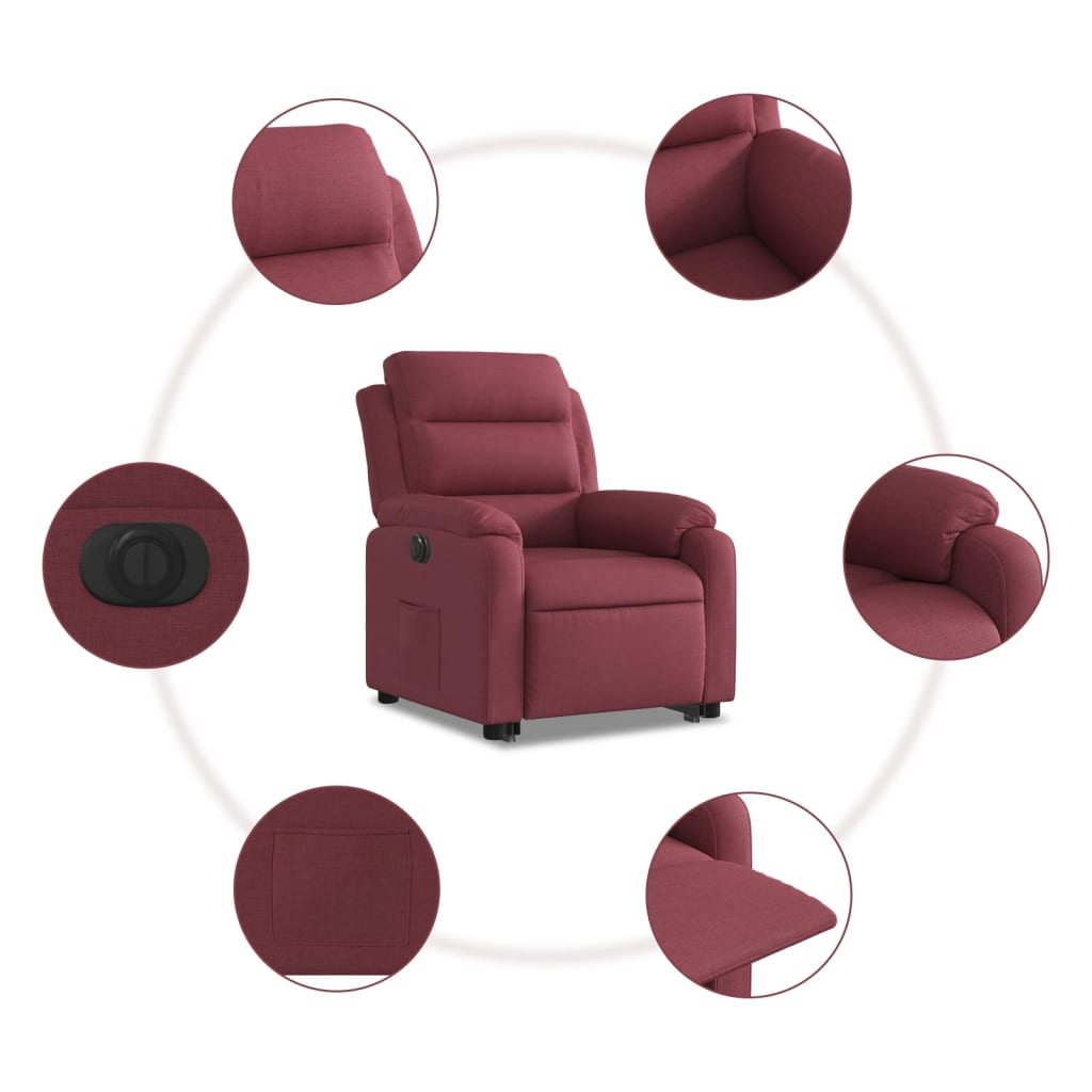 Relaxing chair with electric riser wine red fabric