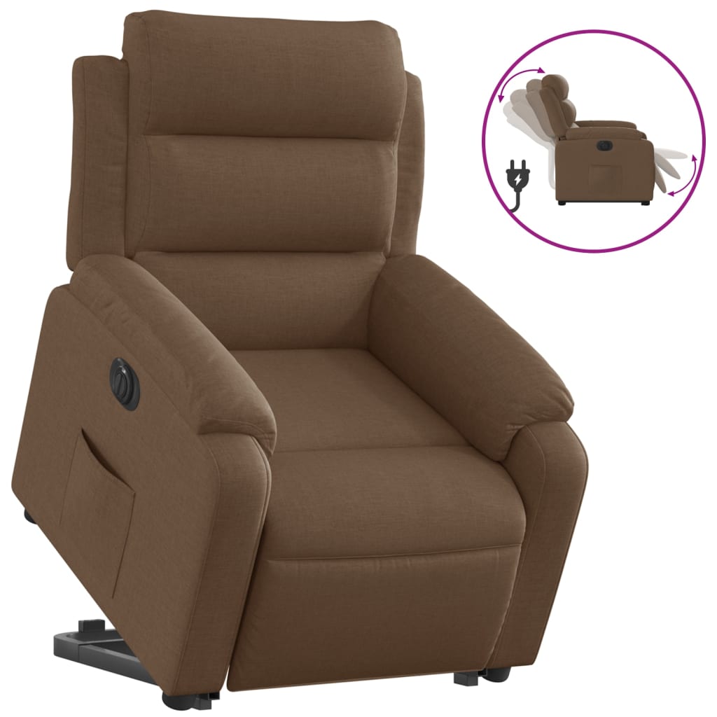 Recliner chair with electric riser, brown fabric