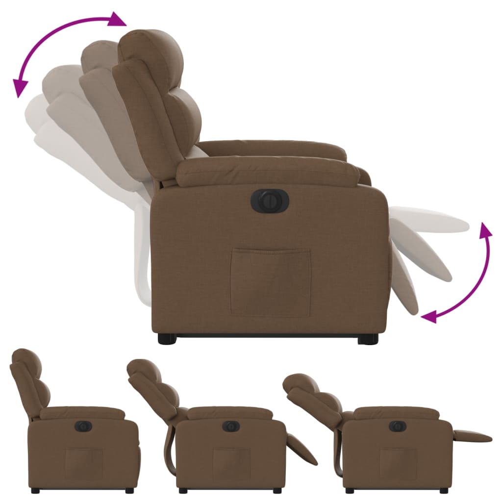 Recliner chair with electric riser, brown fabric