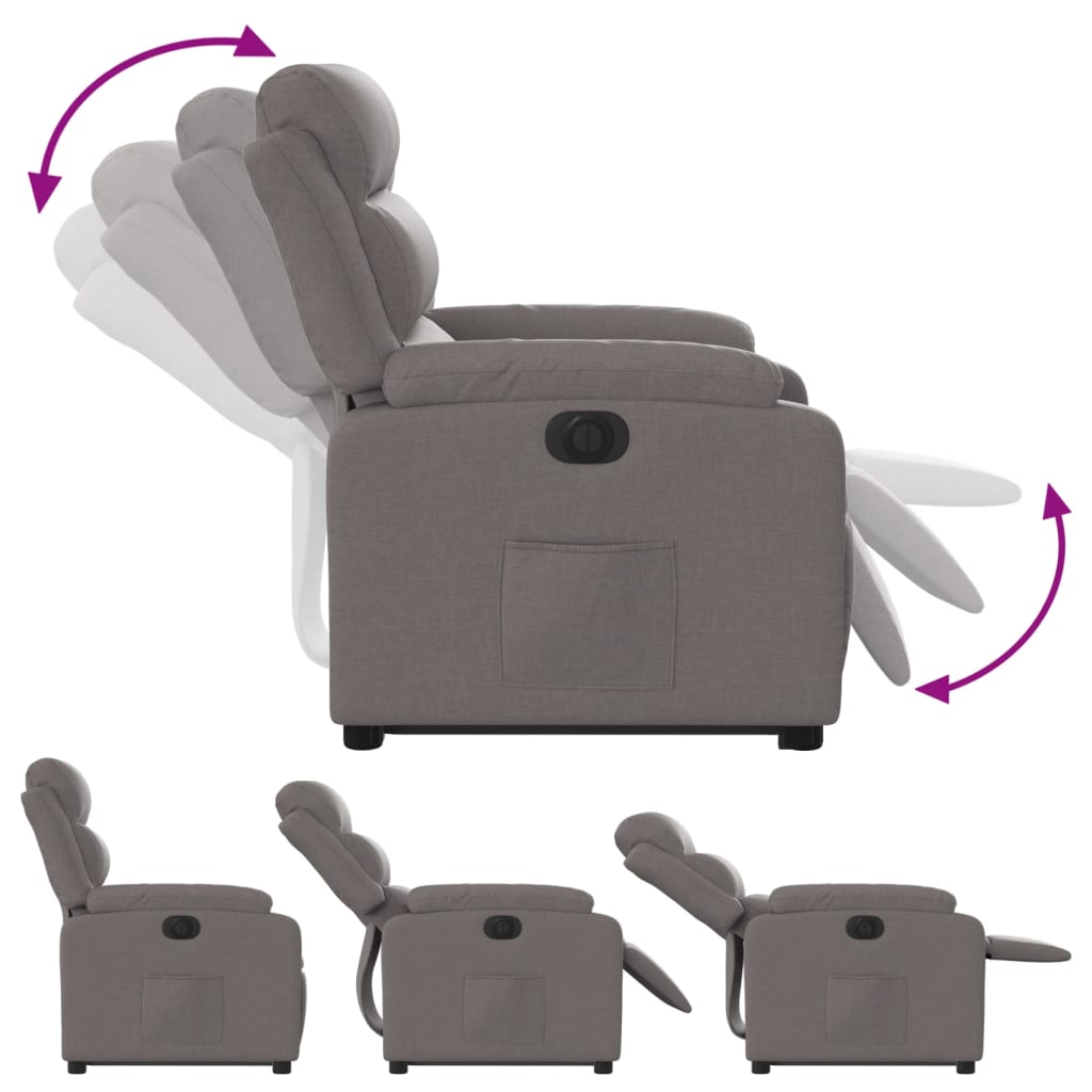 Relaxing chair with electric riser in taupe fabric