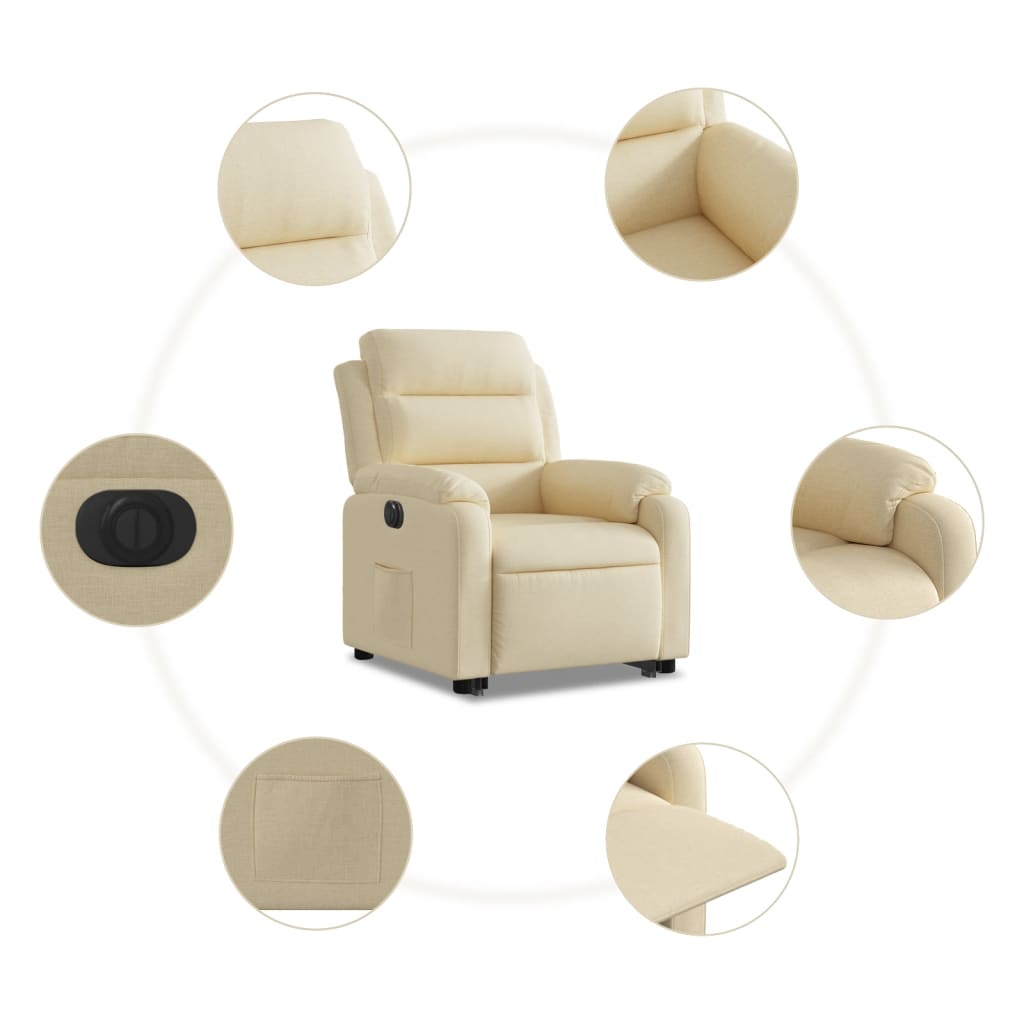 Relaxing chair with electric riser in cream fabric