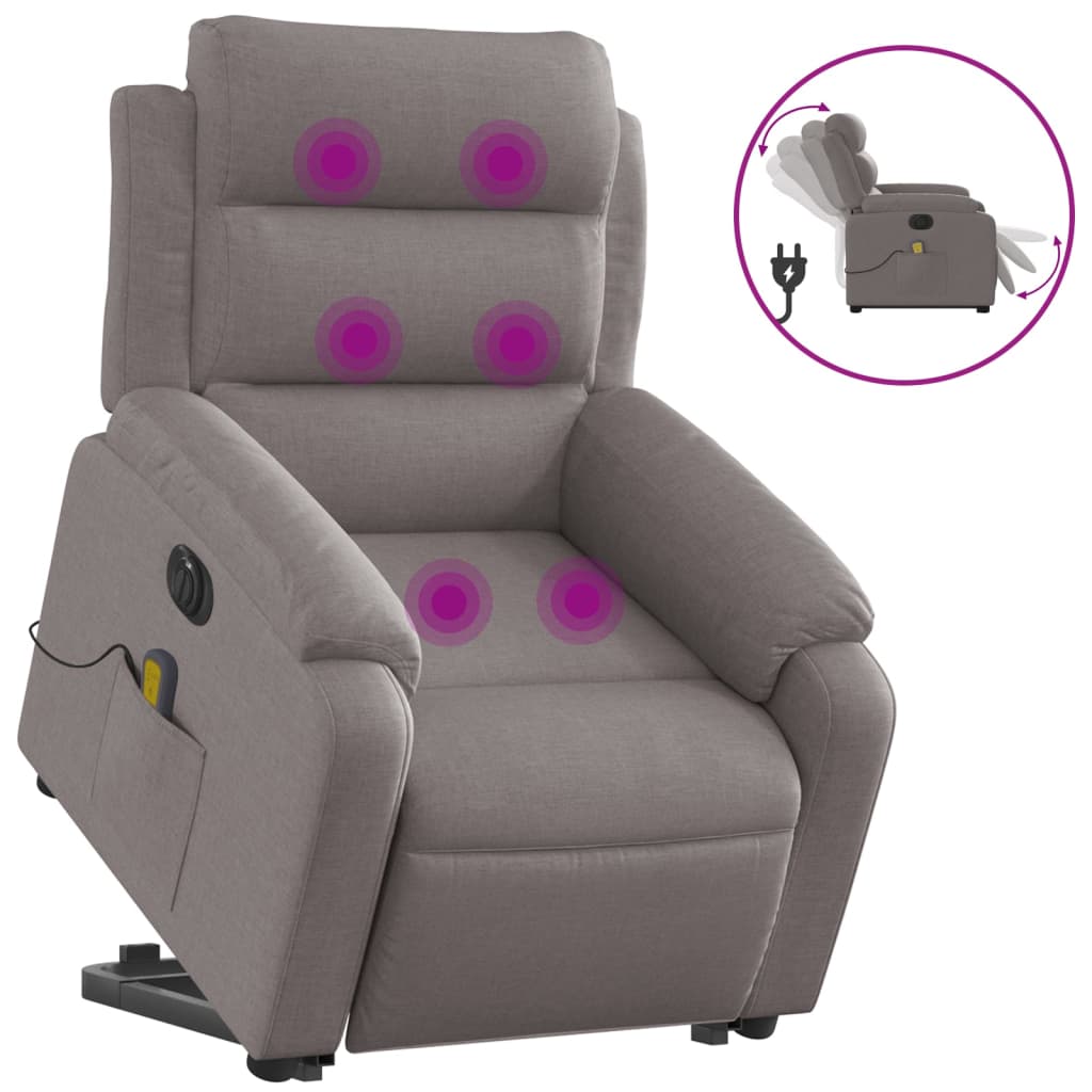 Electric massage chair with stand-up aid taupe fabric