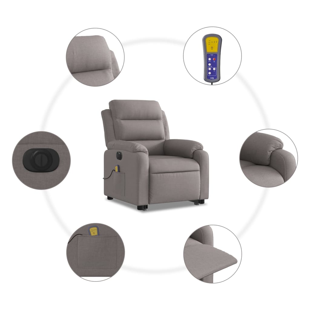 Electric massage chair with stand-up aid taupe fabric