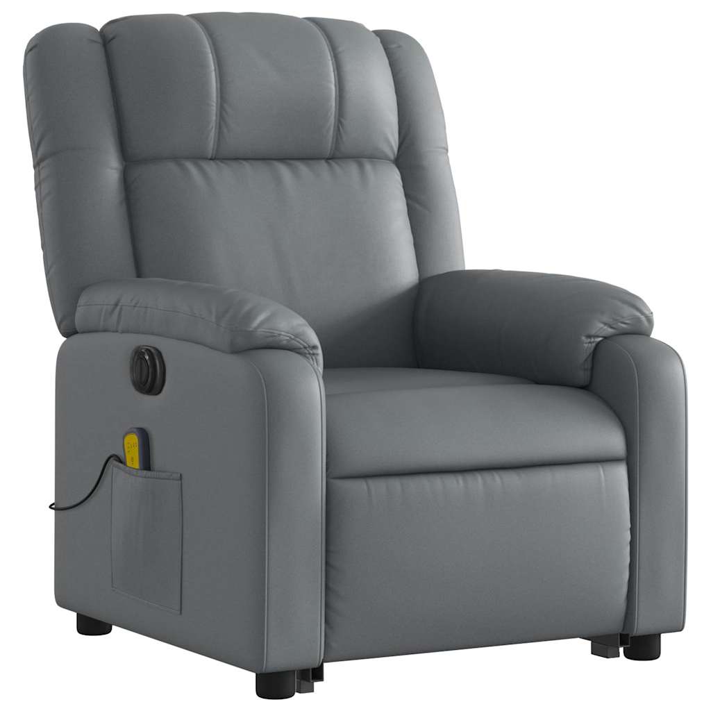 Massage chair with electric stand-up aid, grey, artificial leather