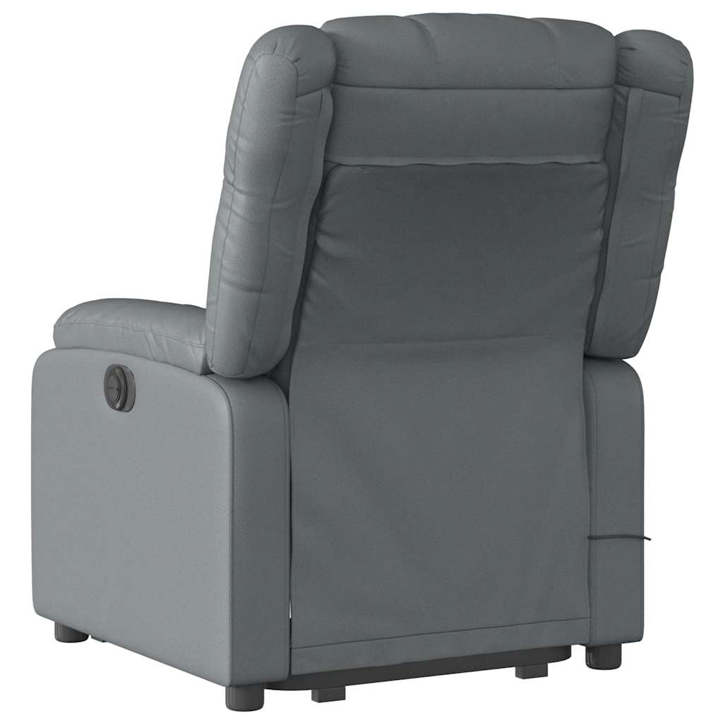 Massage chair with electric stand-up aid, grey, artificial leather