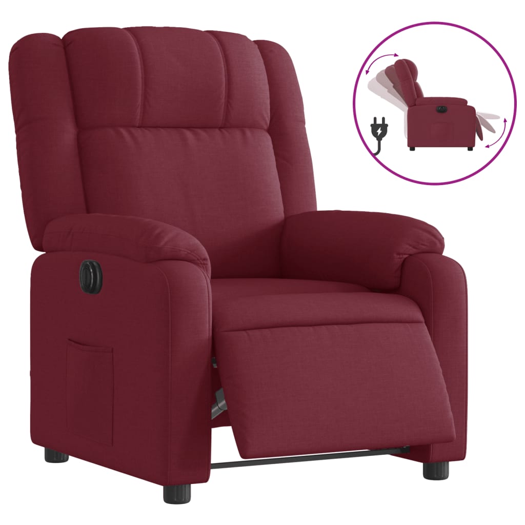 Electric recliner chair wine red fabric