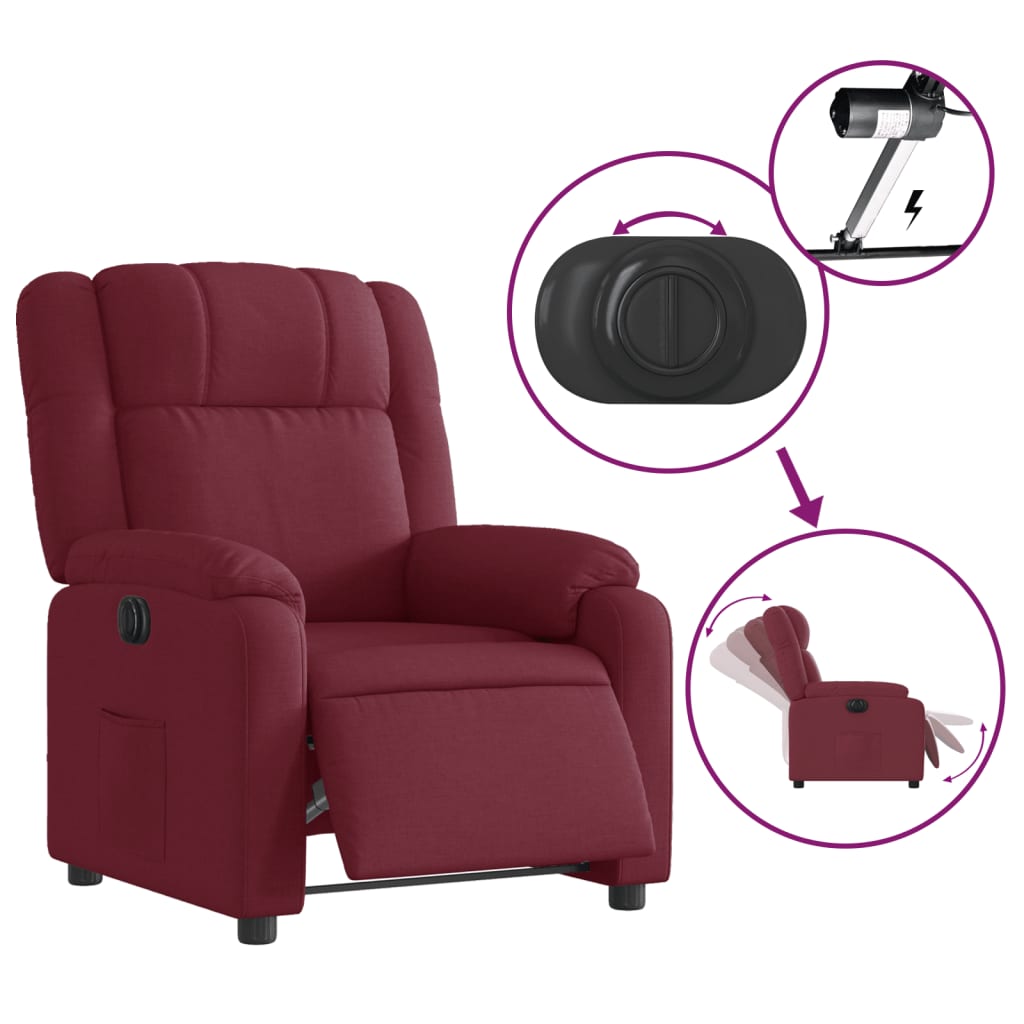 Electric recliner chair wine red fabric