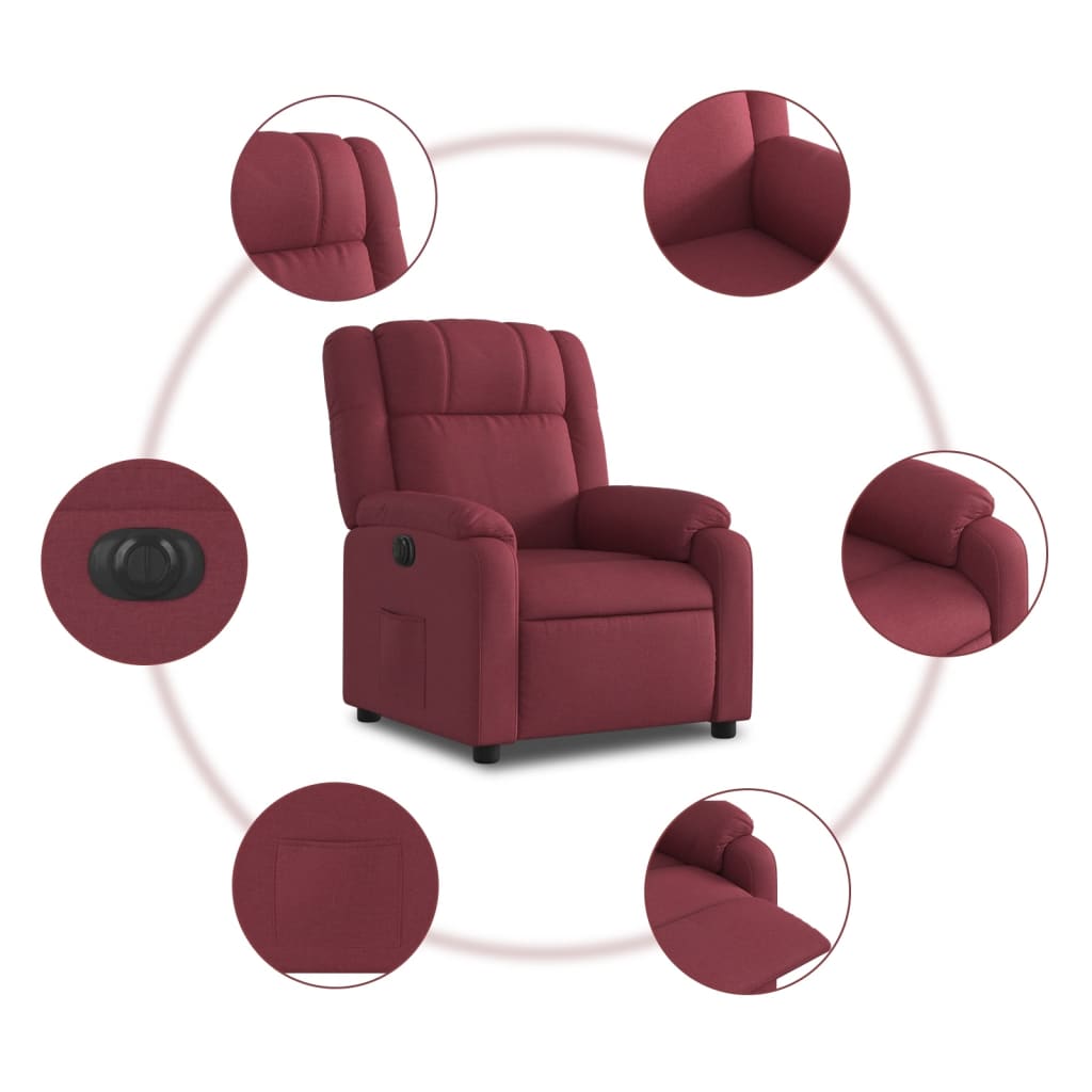 Electric recliner chair wine red fabric