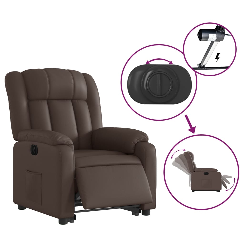 Fauteuil inclinable avec releveur électrique, simili cuir marron
