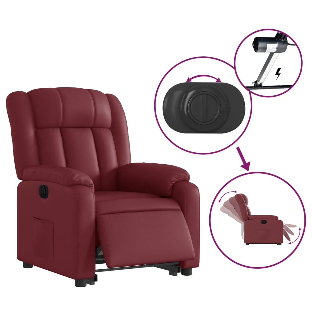Relaxing chair with electric riser, wine red, artificial leather