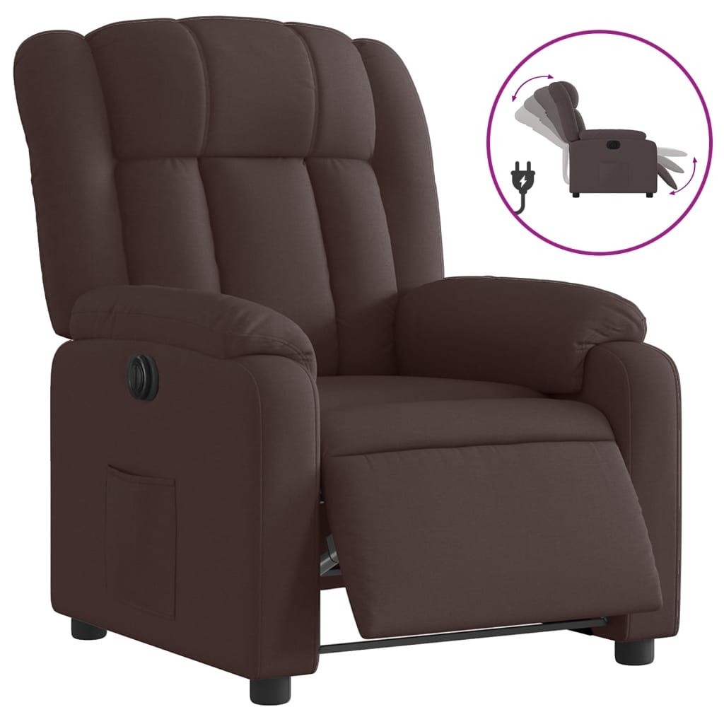 Fauteuil inclinable électrique en tissu marron foncé