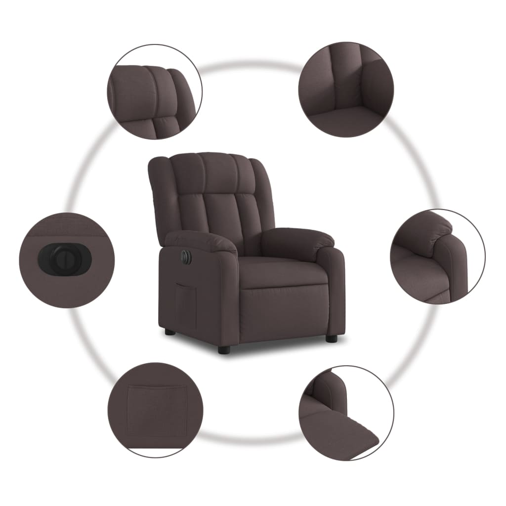 Fauteuil inclinable électrique en tissu marron foncé