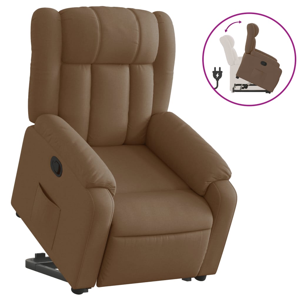 Fauteuil inclinable avec aide à la verticalisation en tissu marron