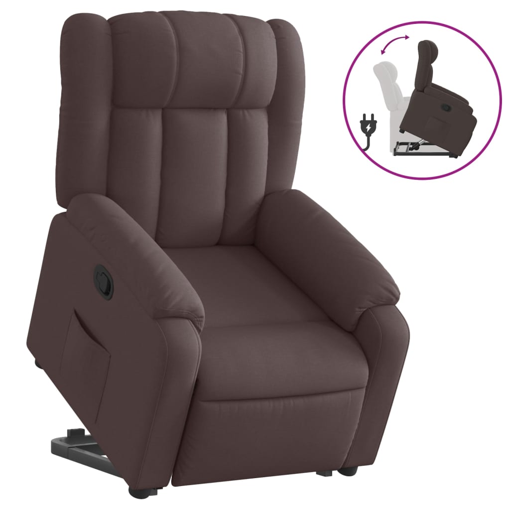 Relaxing chair with stand-up aid dark brown fabric