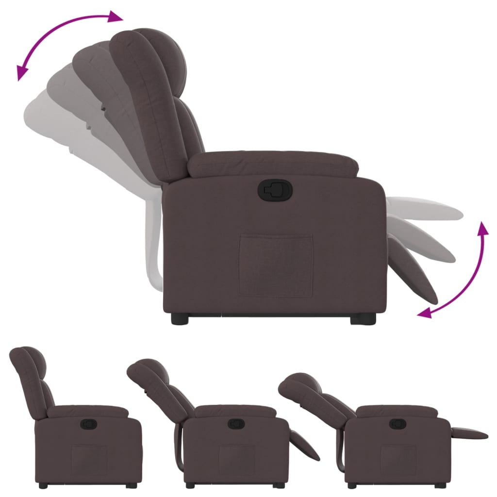 Relaxing chair with stand-up aid dark brown fabric