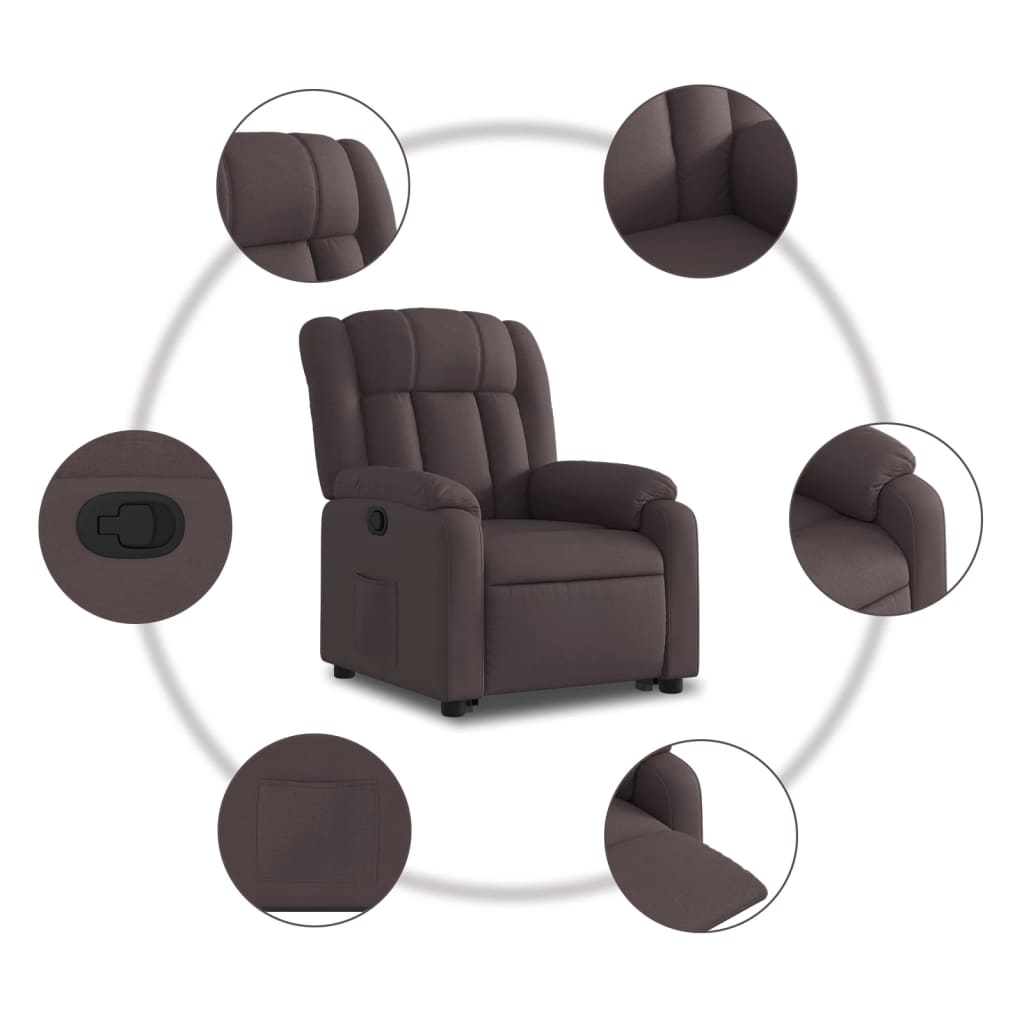 Relaxing chair with stand-up aid dark brown fabric