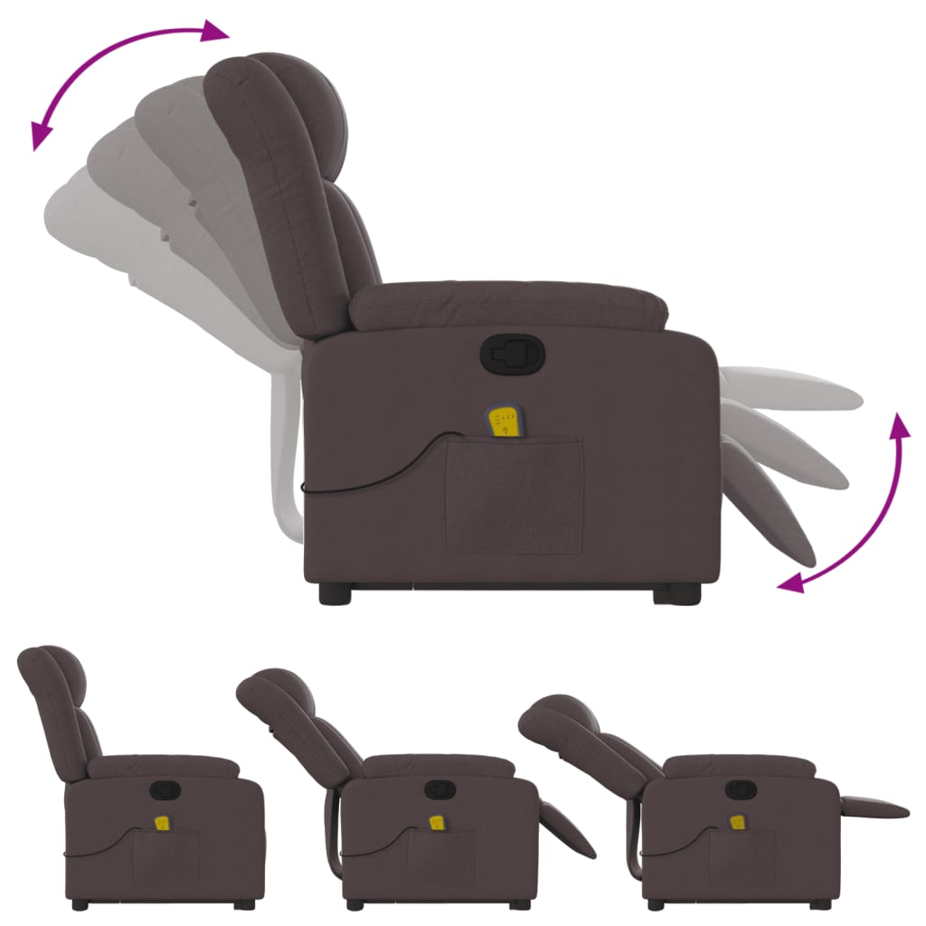 Fauteuil de massage avec aide à la verticalisation en tissu marron foncé
