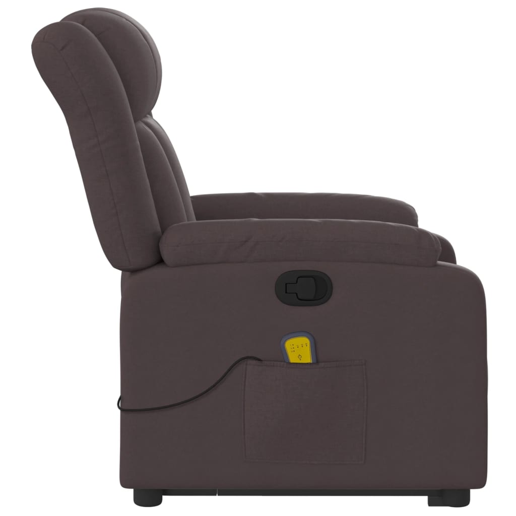 Fauteuil de massage avec aide à la verticalisation en tissu marron foncé
