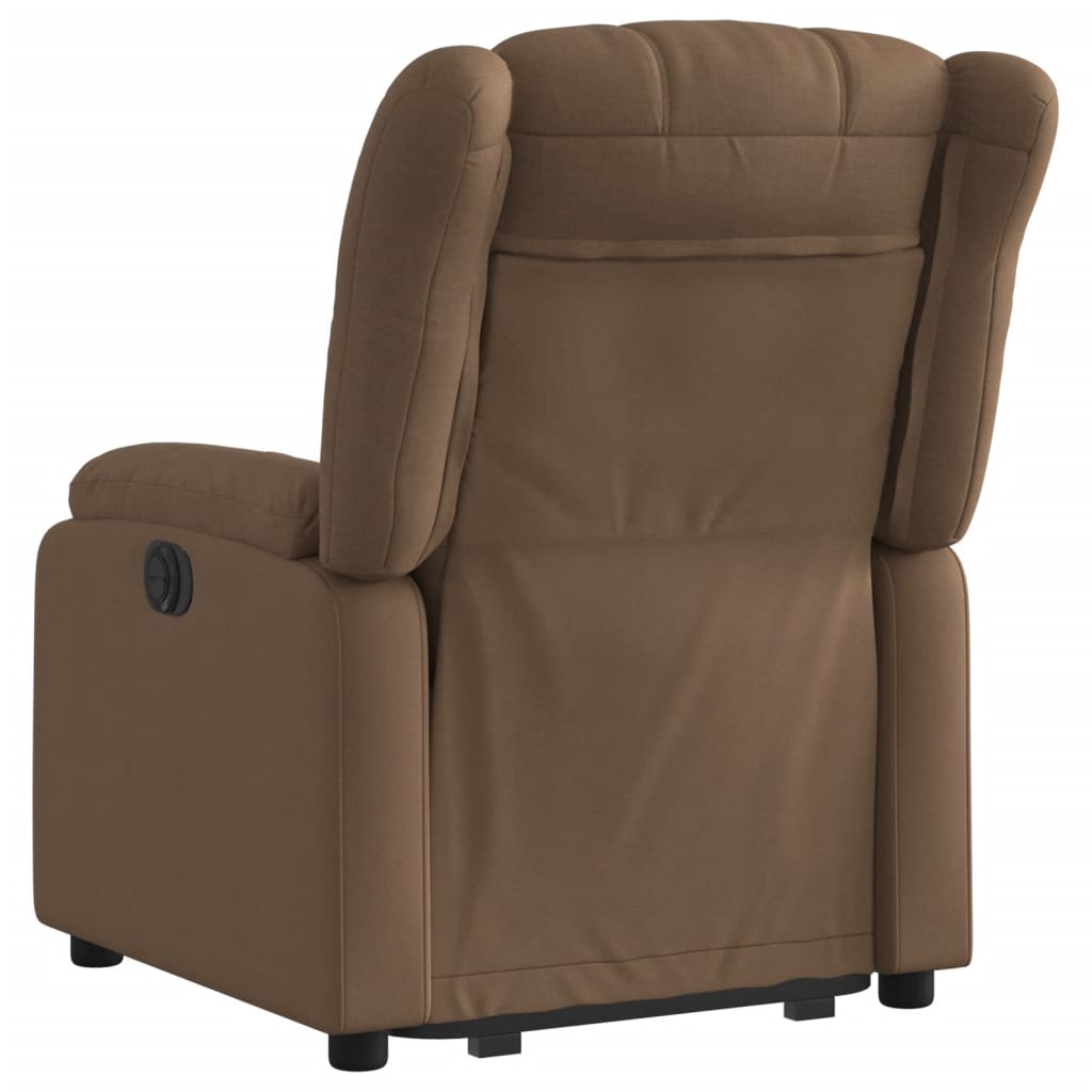 Recliner chair with electric riser, brown fabric