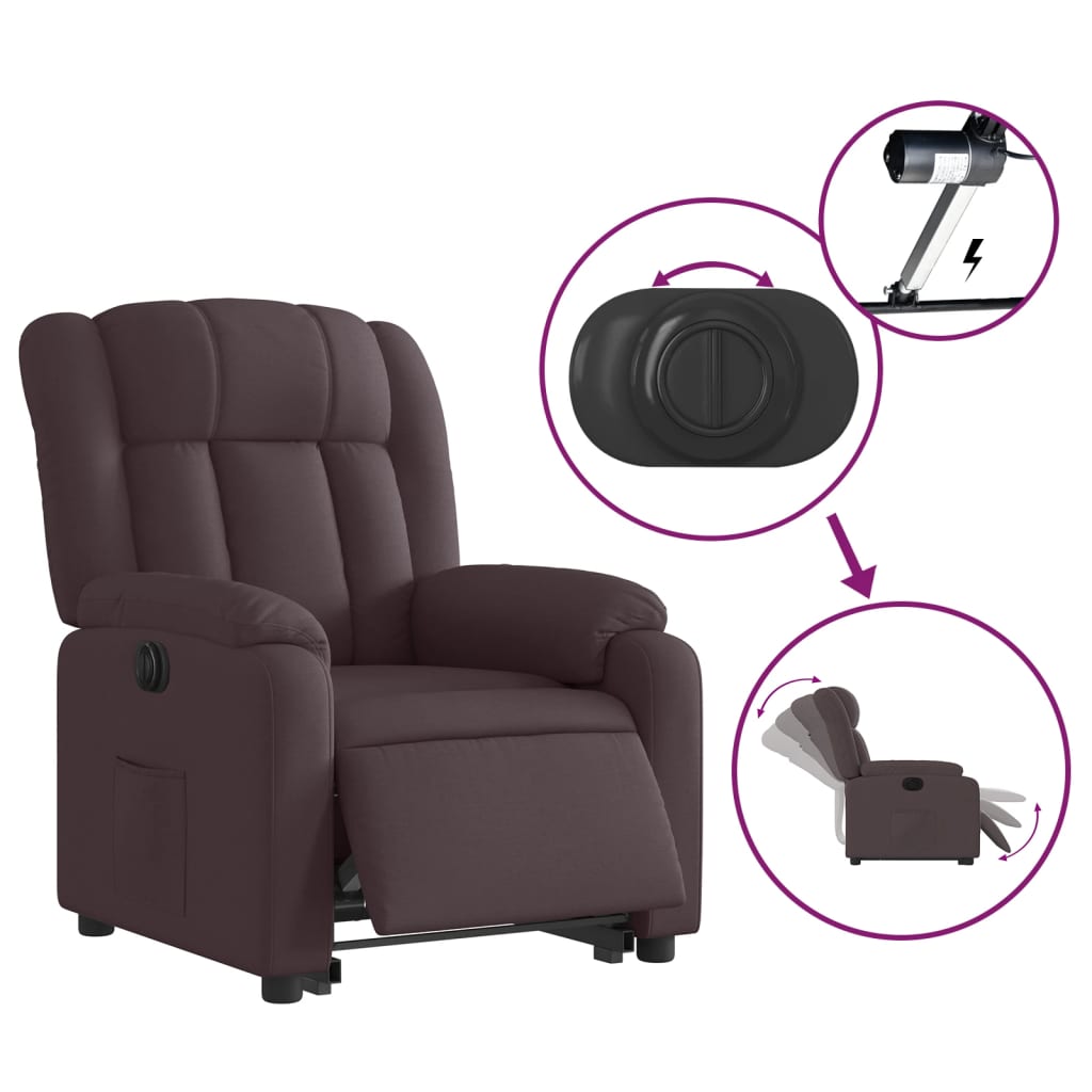 Relaxing chair with electric riser in dark brown fabric