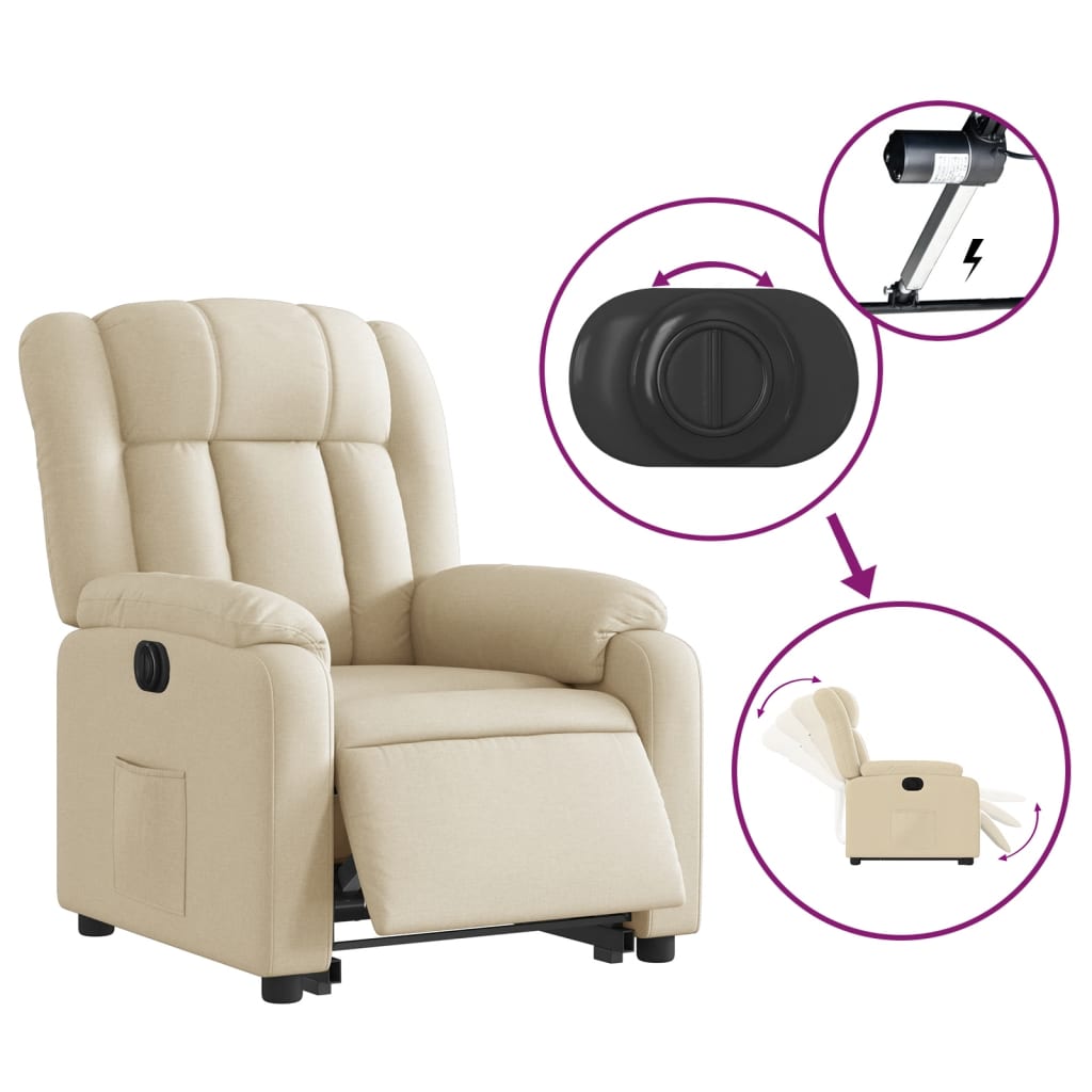 Fauteuil relax avec releveur électrique en tissu crème