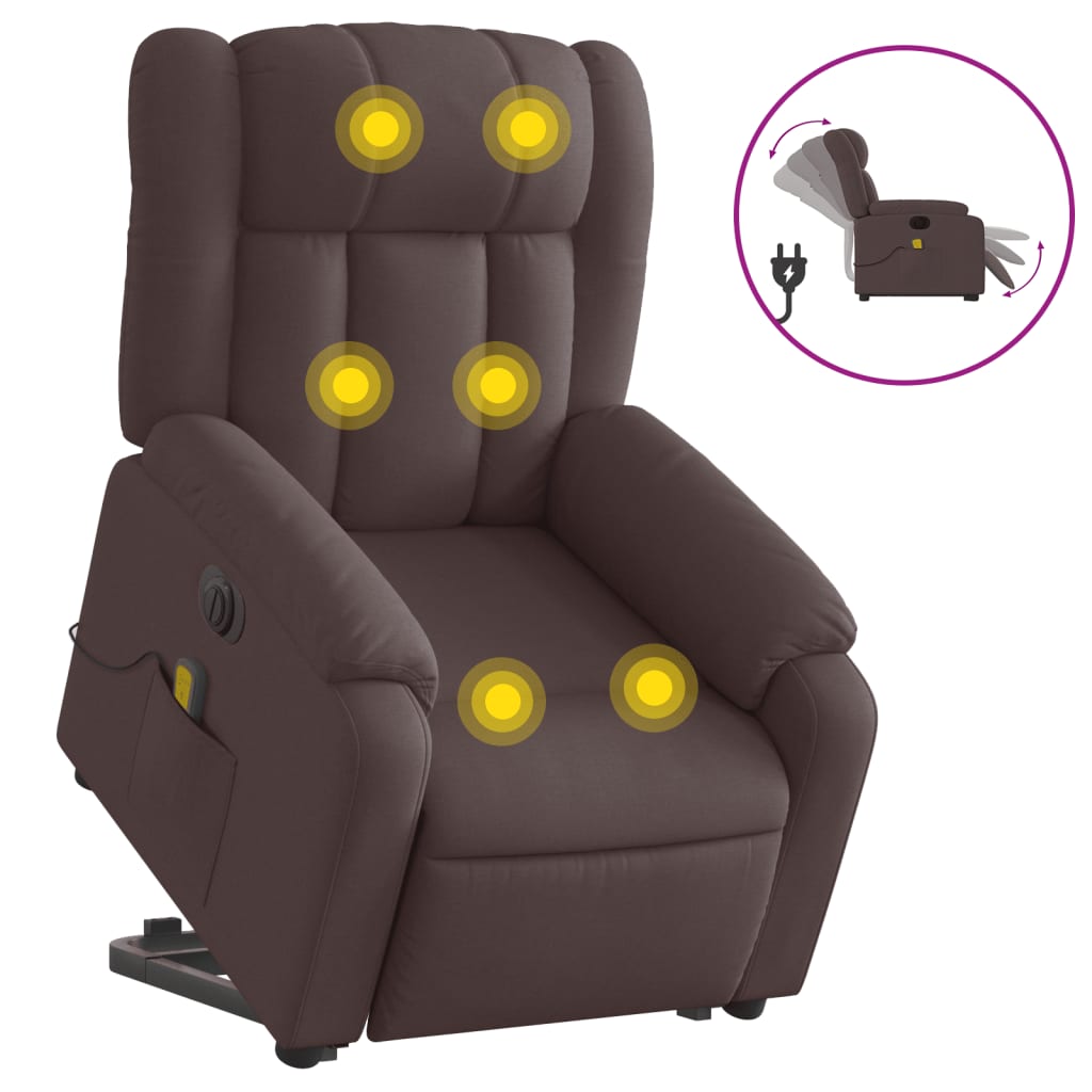Electric massage chair with stand-up aid, dark brown fabric