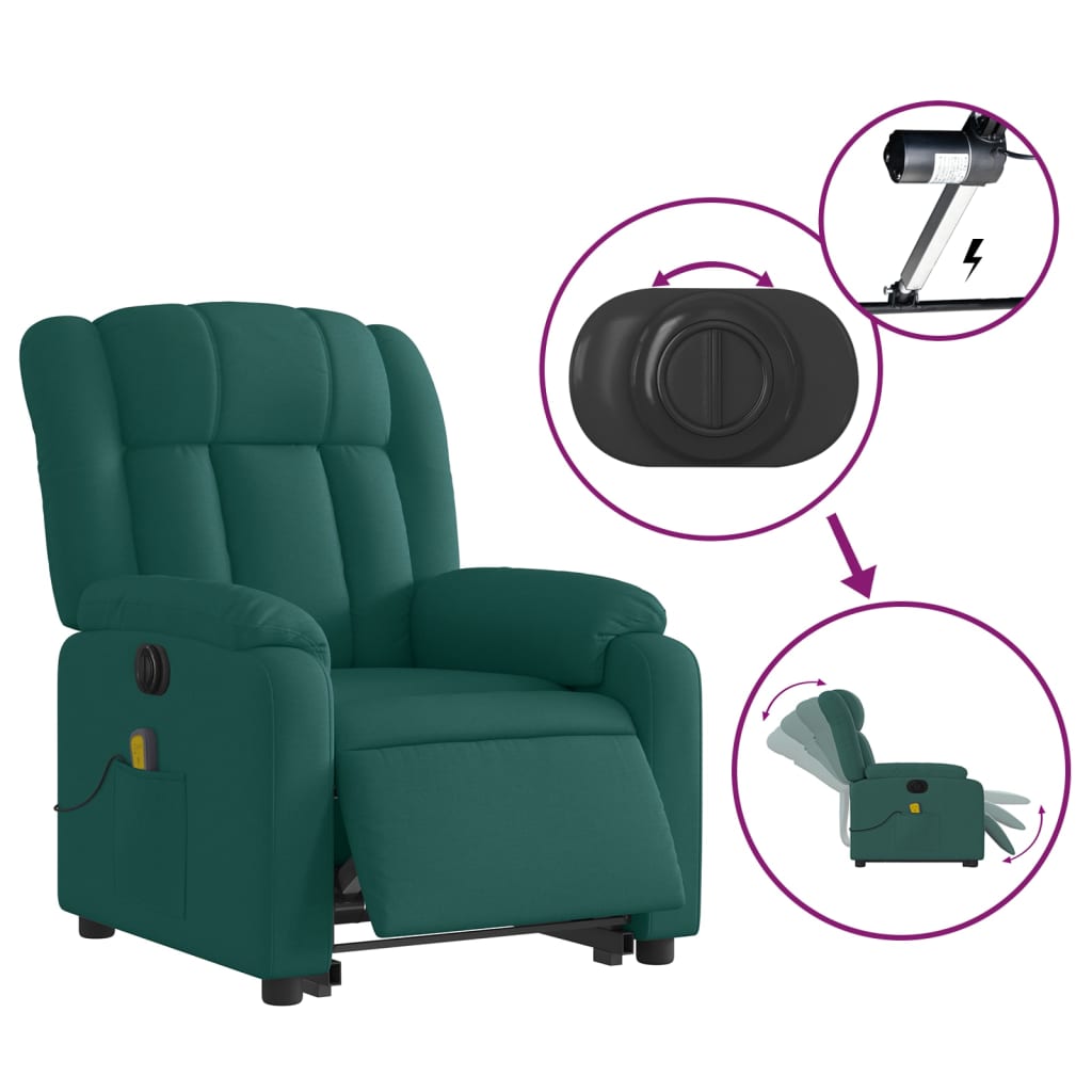 Electric massage chair with stand-up aid dark green fabric