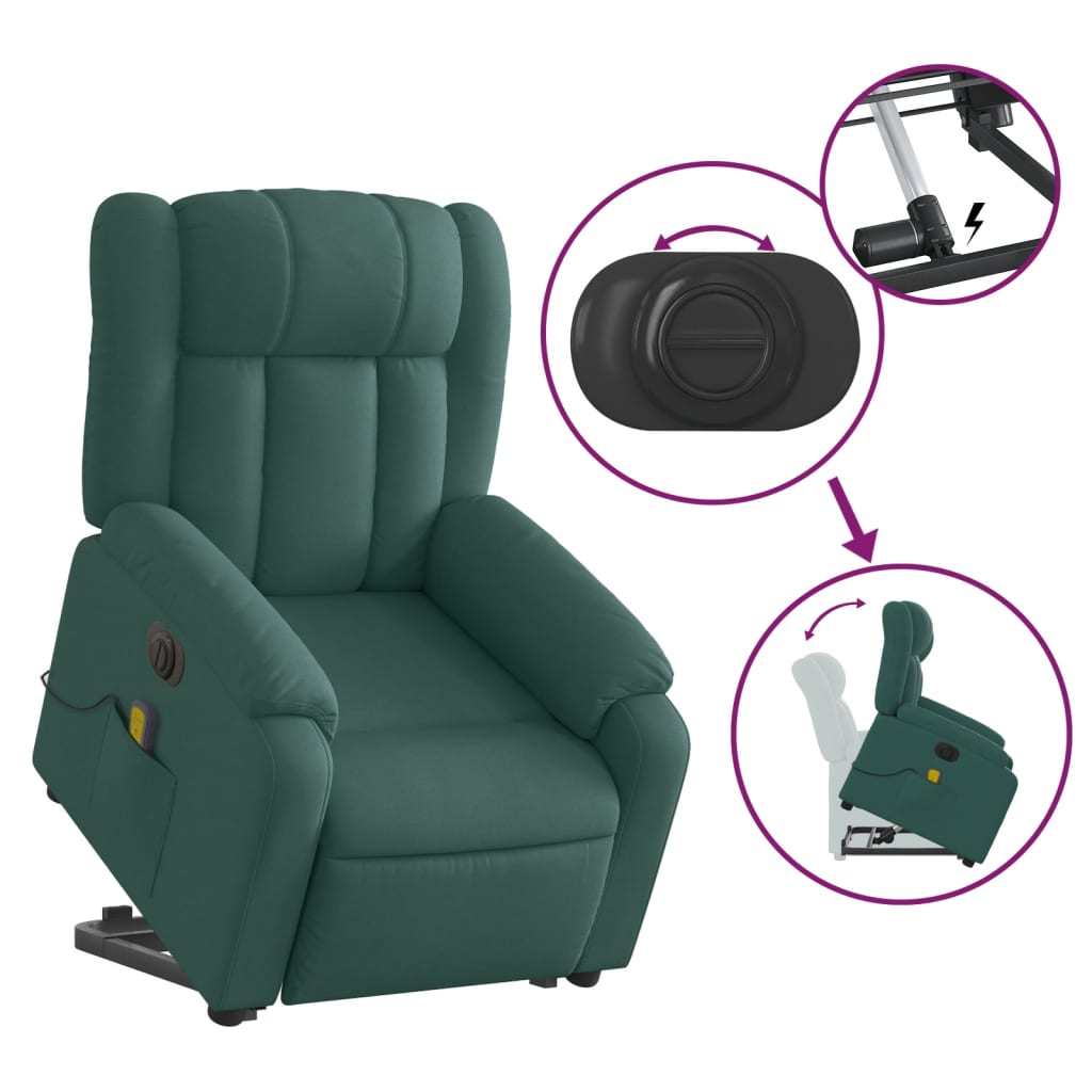 Electric massage chair with stand-up aid dark green fabric