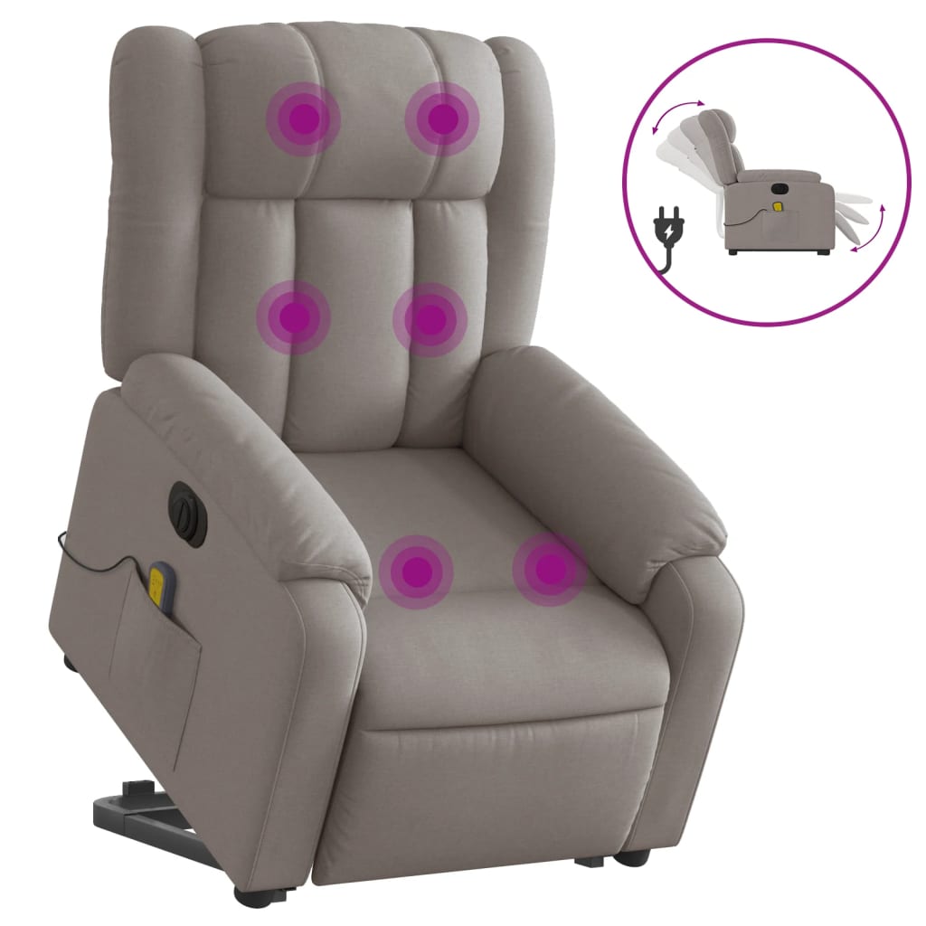 Fauteuil de massage électrique avec aide au verticalisation en tissu taupe