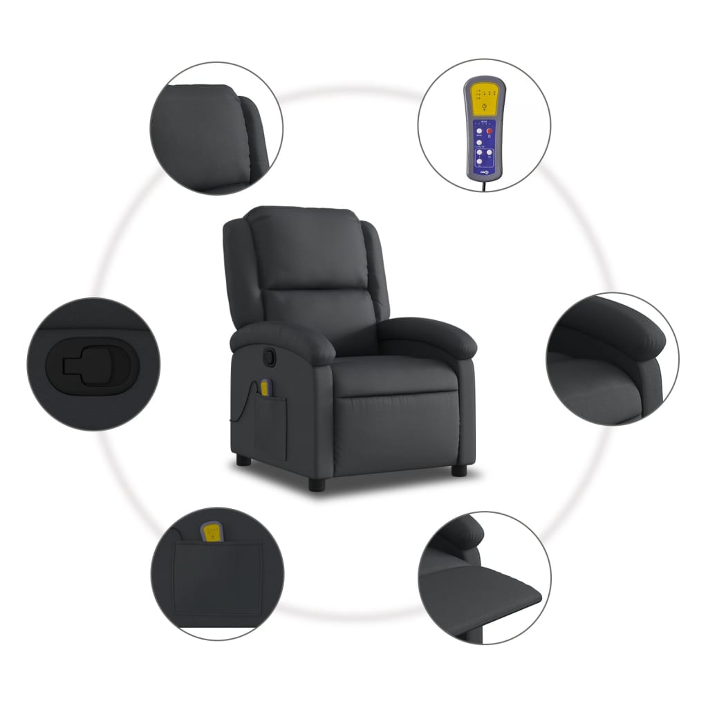 Massagesessel Relaxsessel Echtleder Schwarz