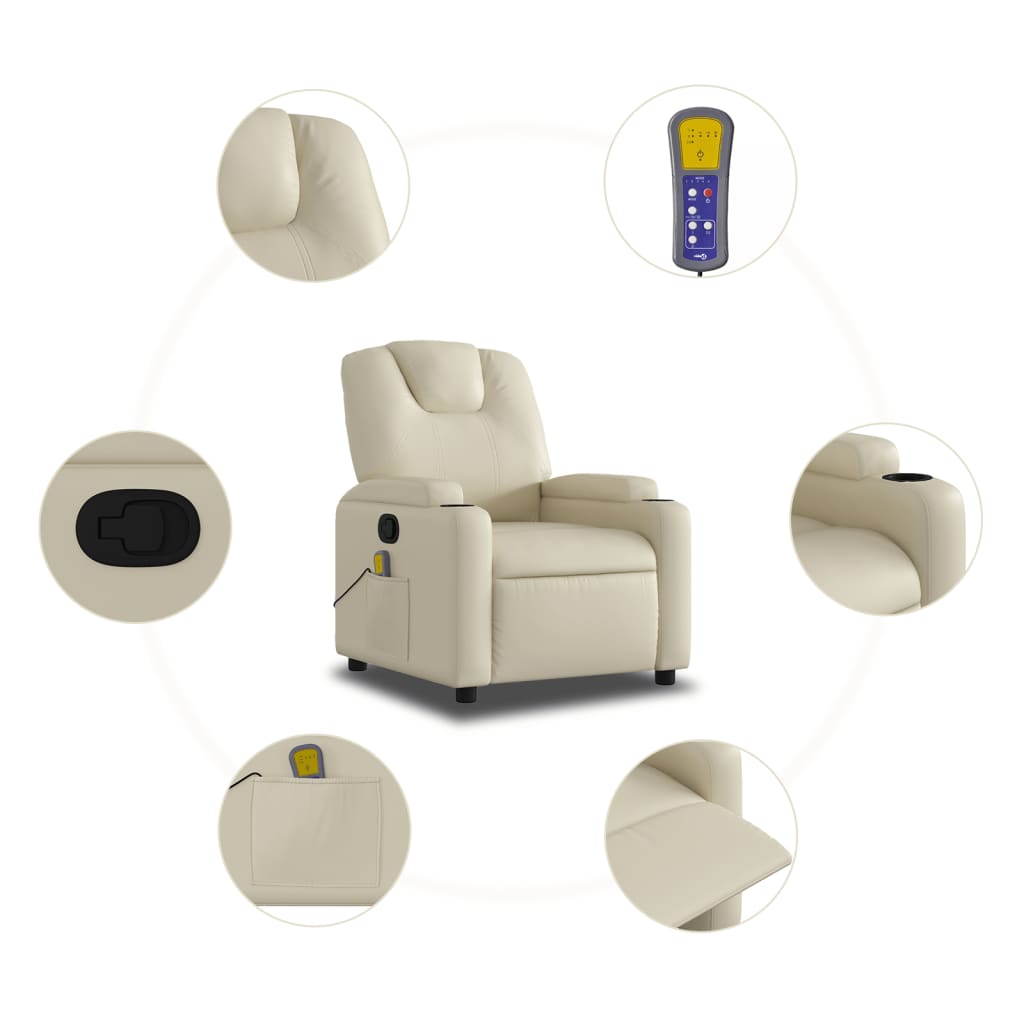 Massagesessel mit Relaxfunktion, Kunstleder, Creme