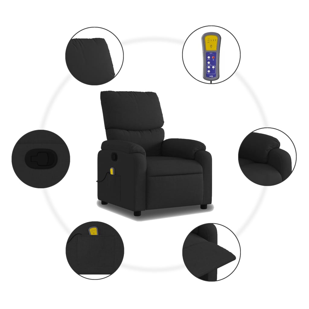 Massage-Relaxsessel, schwarzer Stoff