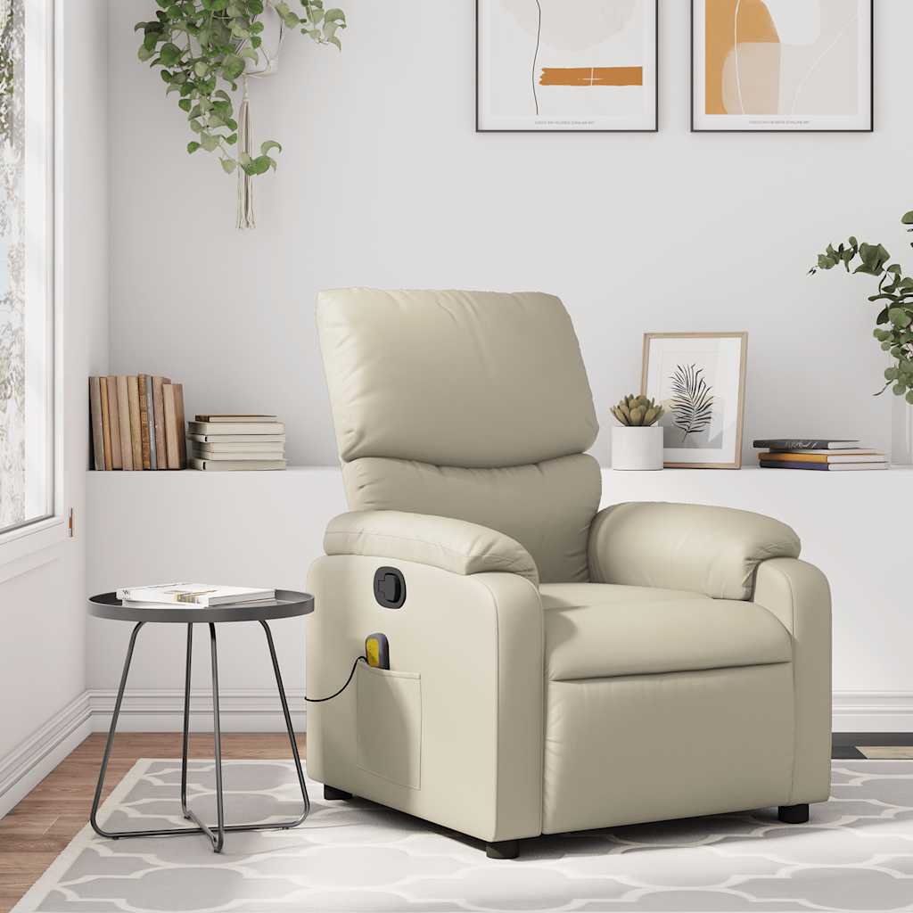 Massagesessel mit Relaxfunktion, Kunstleder, Creme