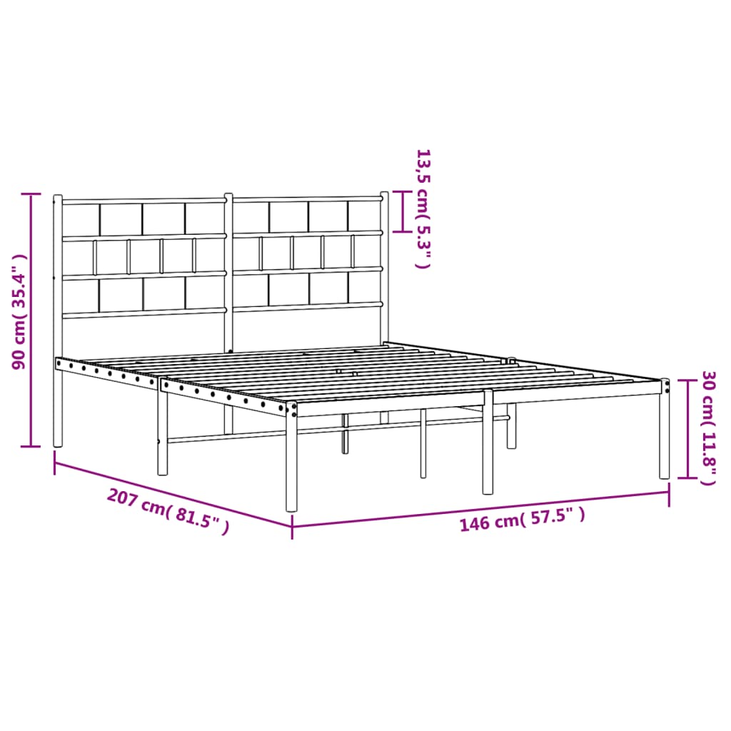 Bed frame with headboard metal black 140x200 cm