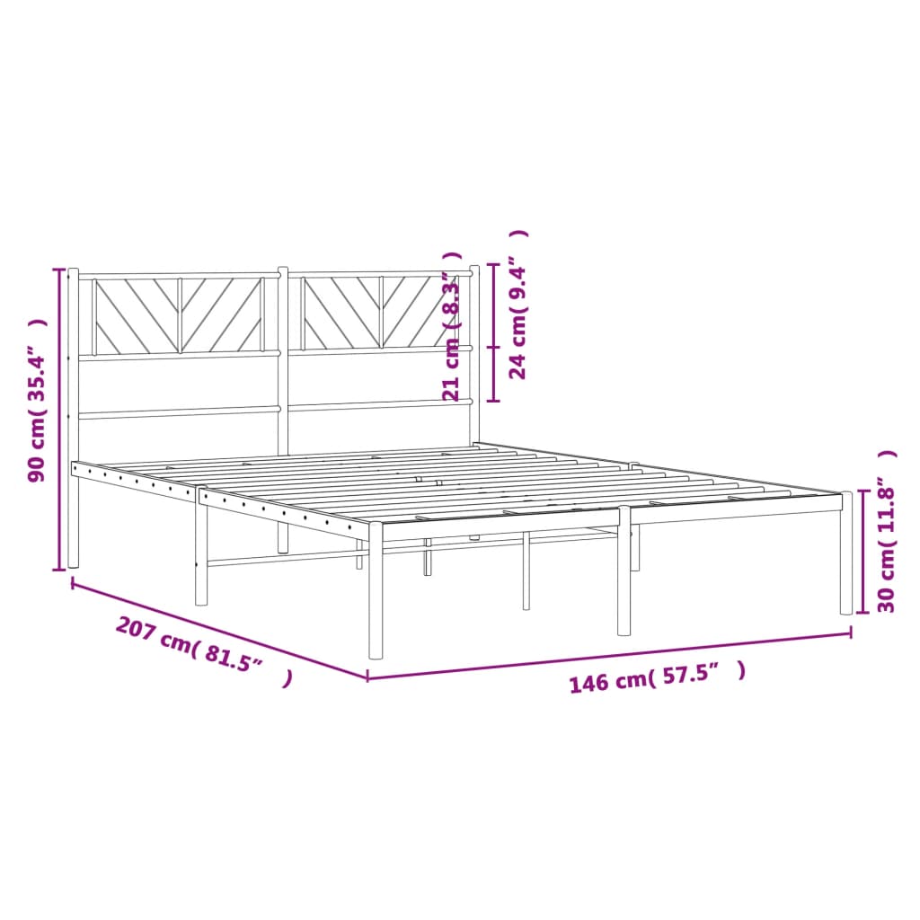 Bed frame with headboard metal black 140x200 cm