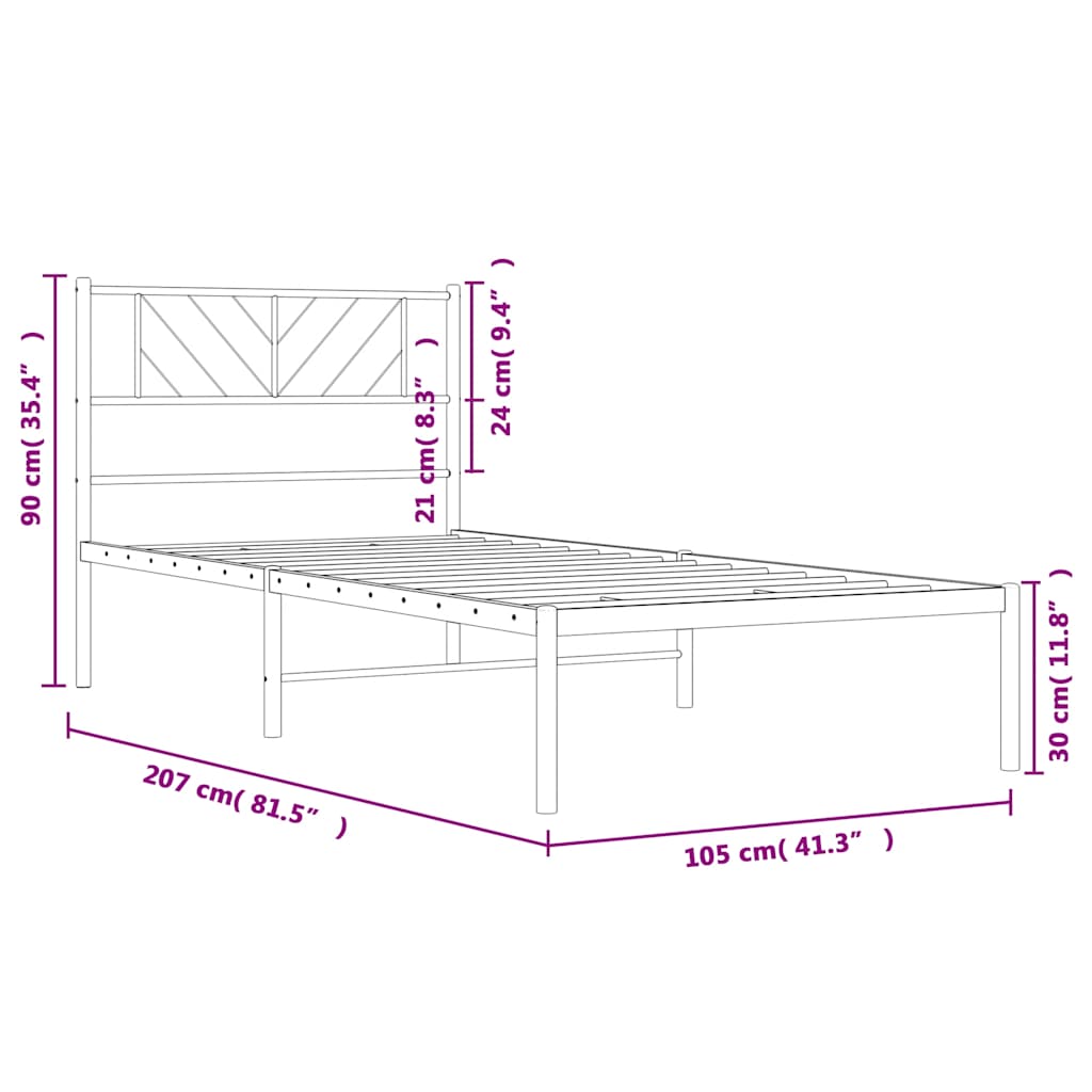 Bed frame with headboard metal white 100x200 cm