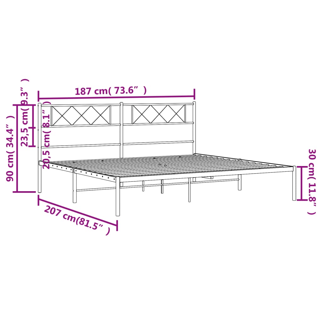 Bed frame with headboard metal black 180x200 cm