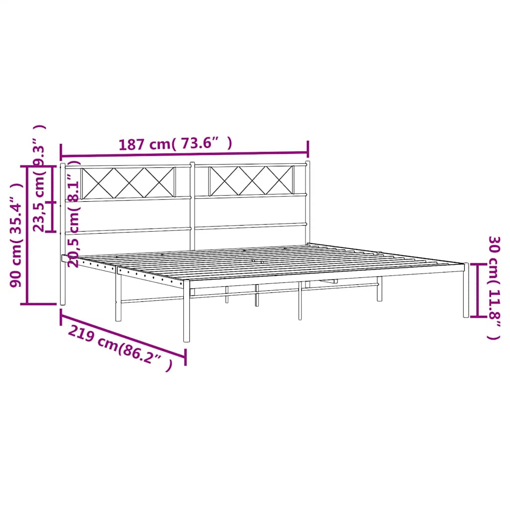 Bed frame with headboard metal white 183x213 cm
