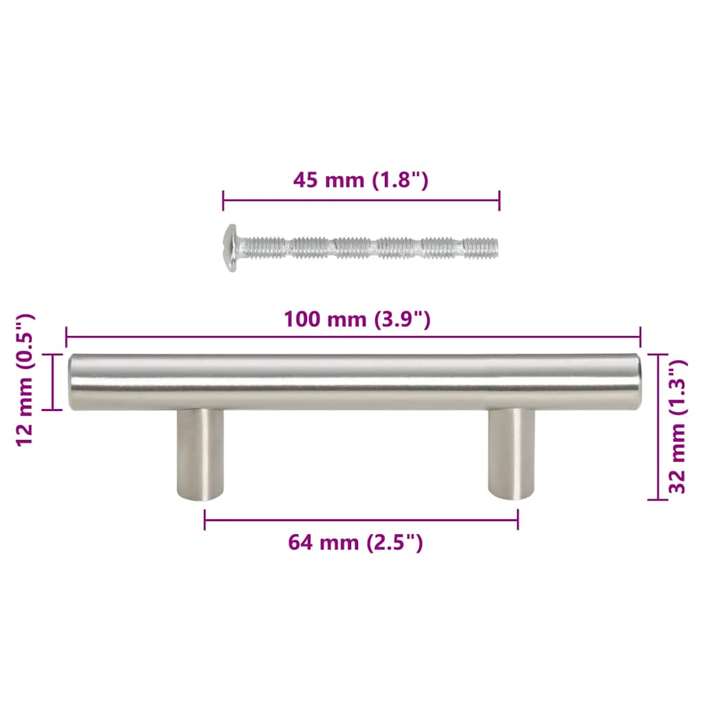Möbelgriffe 10 Stk. Silbern Lochabstand 64 mm Gesamtlänge 100 mm Edelstahl