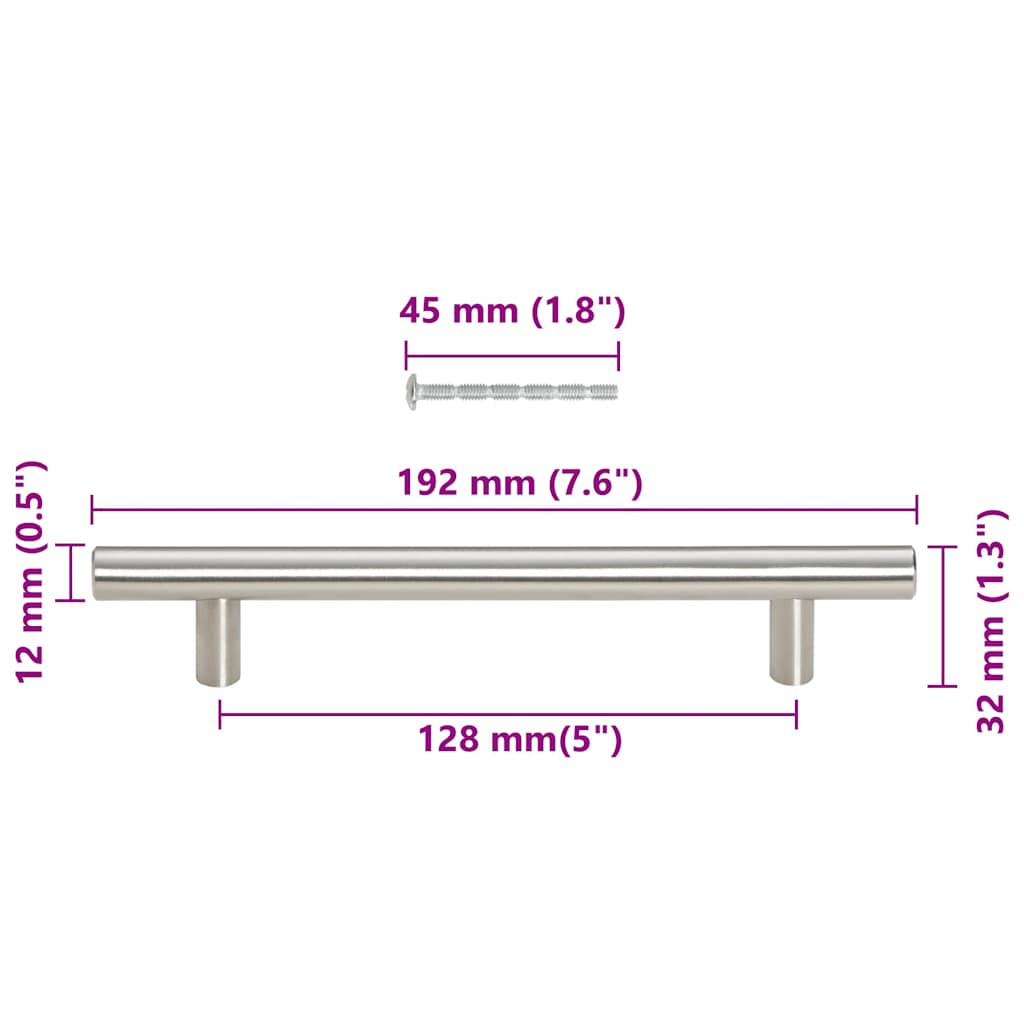 Möbelgriffe 10 Stk. Silbern Lochabstand 128 mm Gesamtlänge 192 mm Edelstahl
