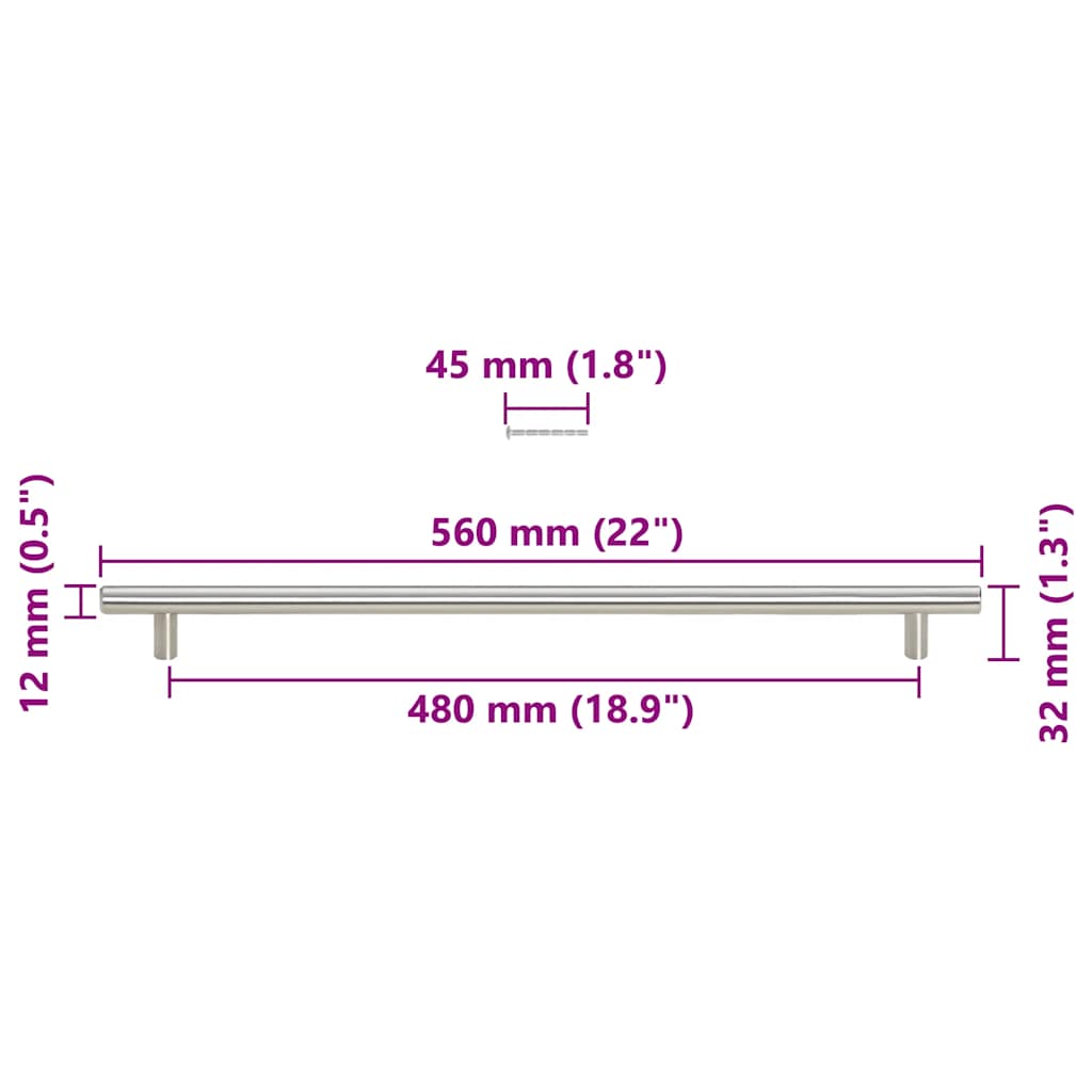 Möbelgriffe 5 Stk. Silbern 480 mm Edelstahl