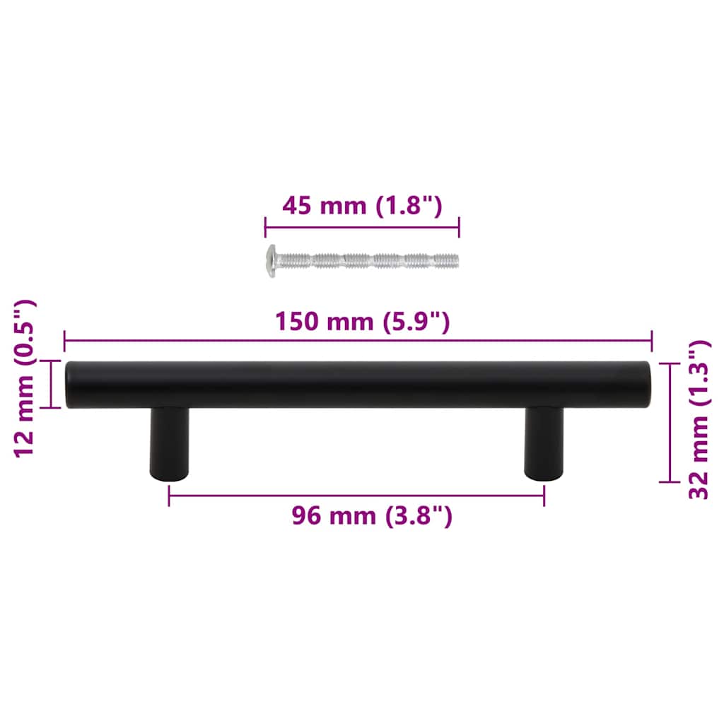 Möbelgriffe 10 Stk. Schwarz Lochabstand 96 mm Gesamtlänge 150 mm Edelstahl