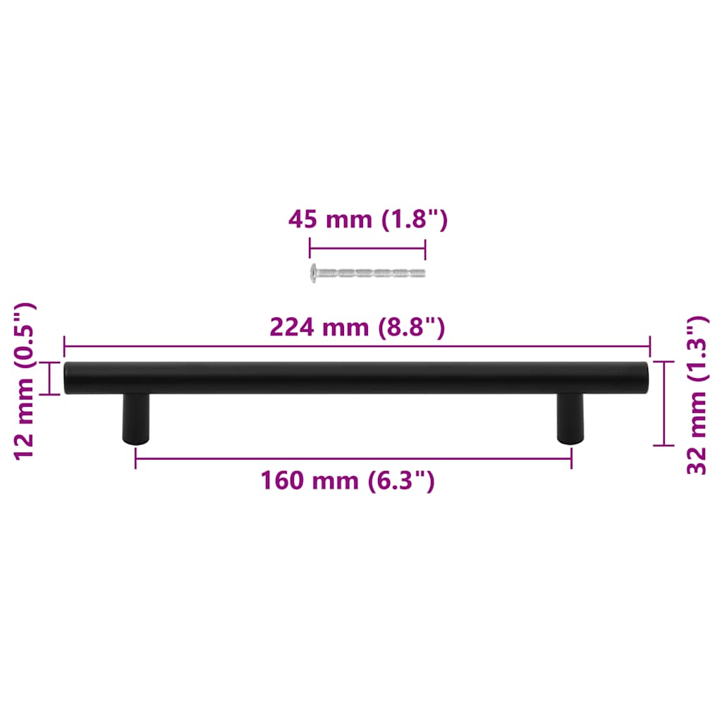 Möbelgriffe 10 Stk. Schwarz Lochabstand 160 mm Gesamtlänge 224 mm Edelstahl