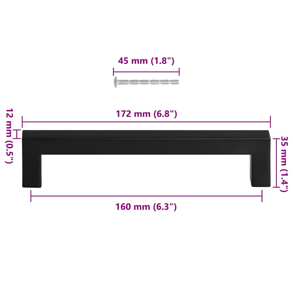 Möbelgriffe 10 Stk. Schwarz 160 mm Edelstahl