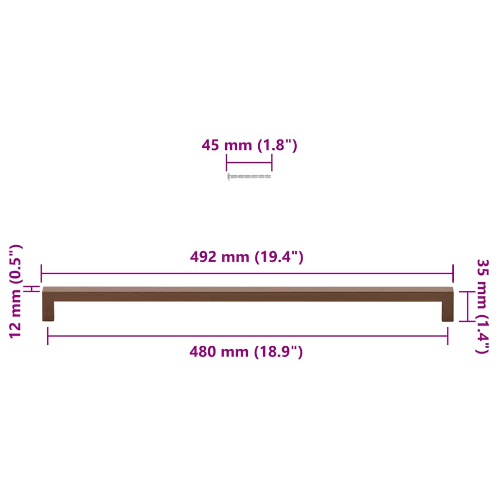 Möbelgriffe 5 Stk. Bronzen 480 mm Edelstahl