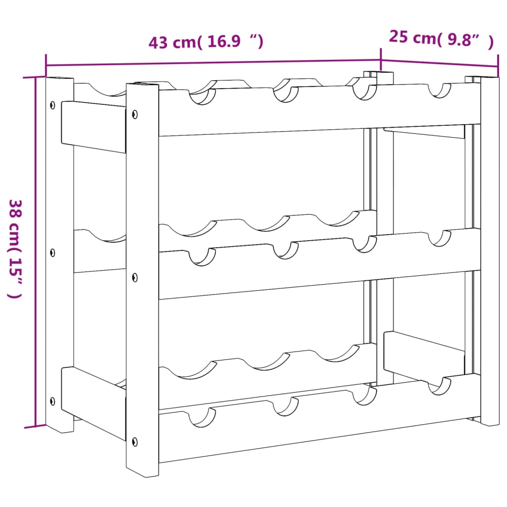 Wine rack for 12 bottles gray solid pine