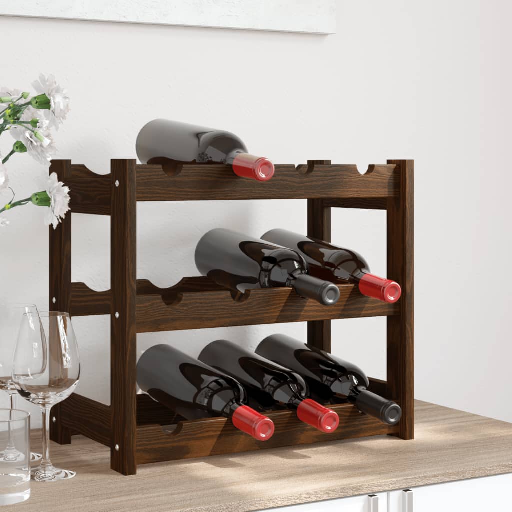 Wine rack for 12 bottles brown solid pine