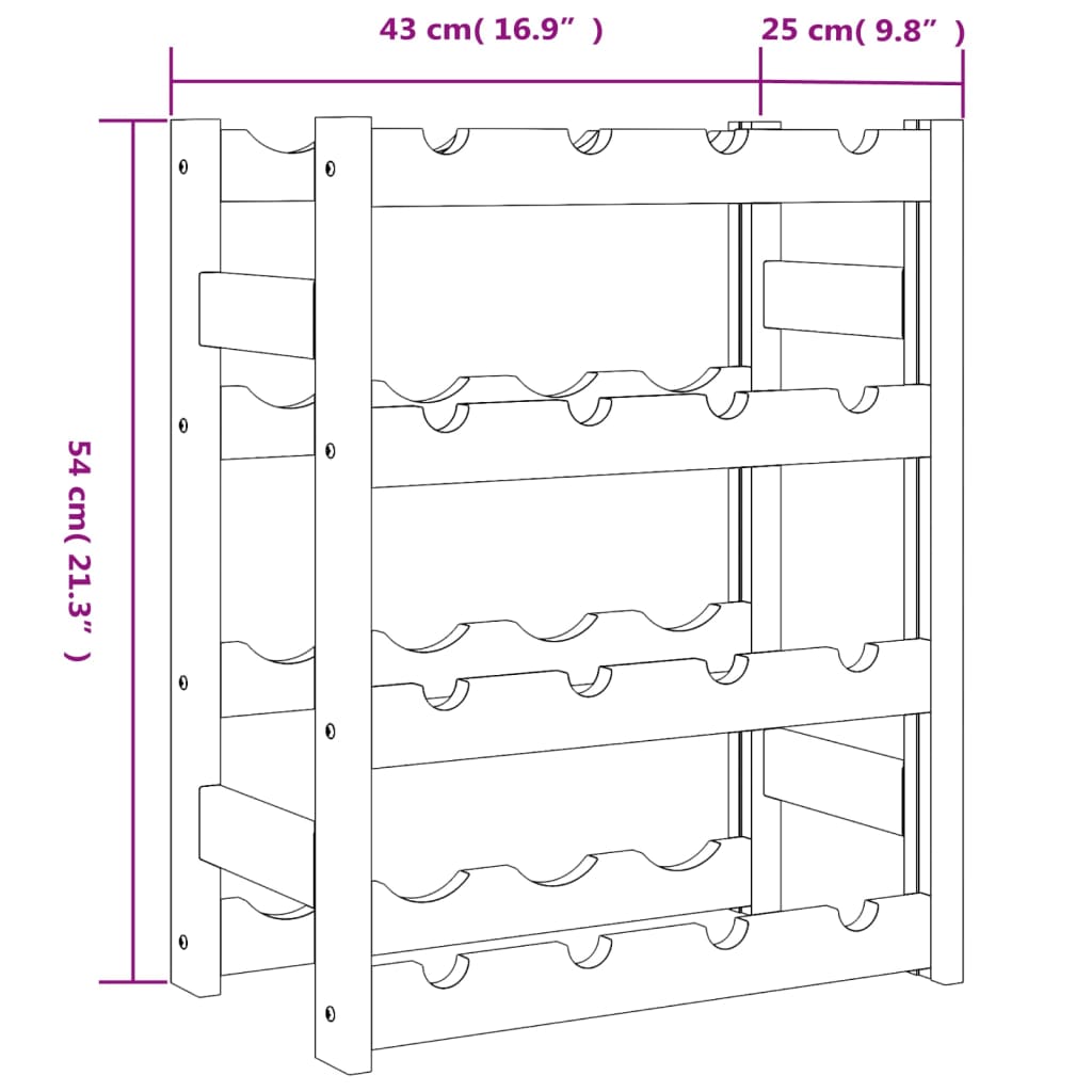 Wine rack for 16 bottles brown solid pine