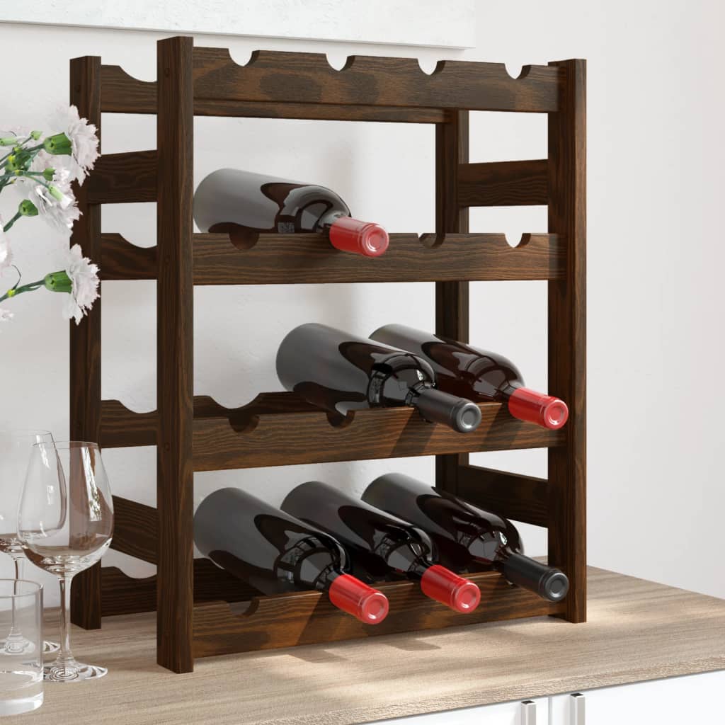 Wine rack for 16 bottles brown solid pine